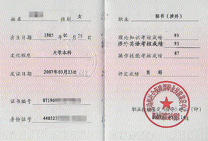 秘書資格證書