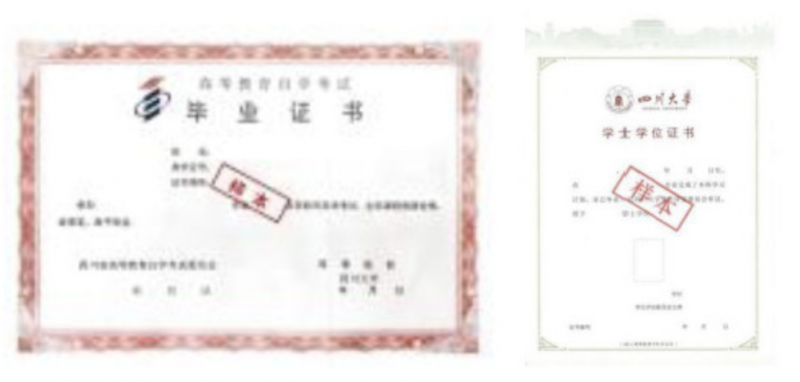 四川大學高等教育自學考試畢業(yè)證書樣本
