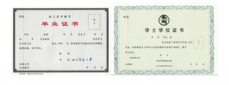 四川師范大學(xué)成人高等學(xué)歷教育證書(shū)樣本